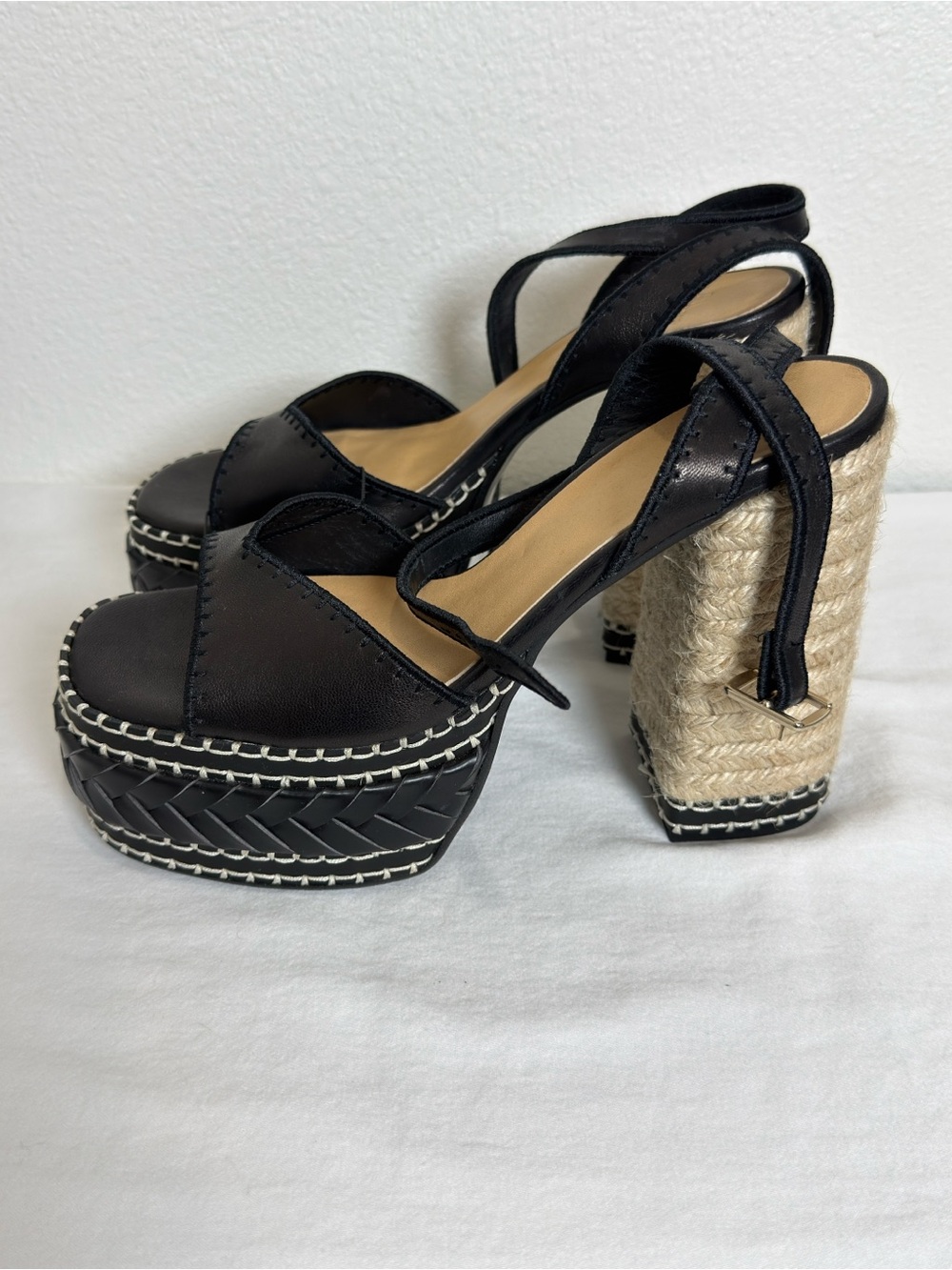 Castaner Black Leather Platform Espadrille Sandals with Natural Rope Heel NWOB